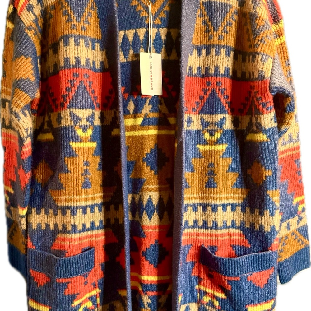 Lucky Brand Blue and Red Knit Sweater